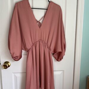 Tyche Pink Dolman Sleeve Sundress with Plunge Neckline